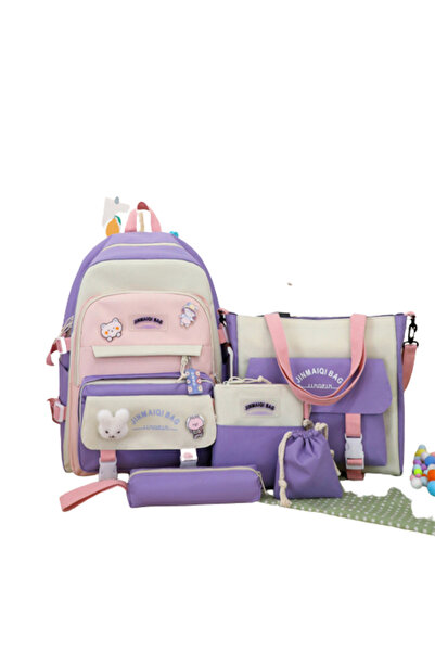 OEM Set 5 genti pentru scoala, Panza, 44x31x15cm, Multicolor