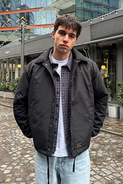 Flaw Wear Jachetă neagră supradimensionată cu închidere cu capse