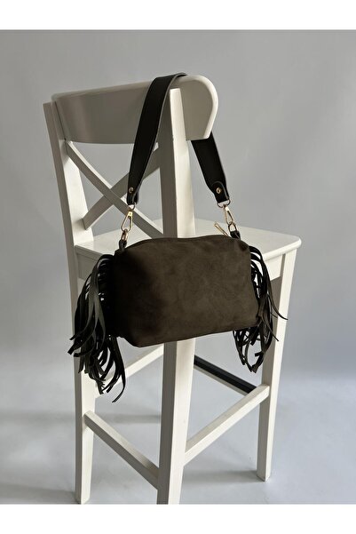 Mia Collection Τσάντα χειρός και γυναικεία τσάντα ώμου με φούντες, μοντέλο Χακί