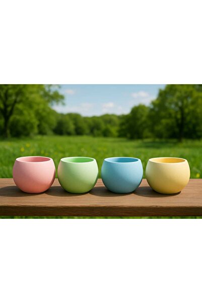 4'lü El Yapımı Renkli Dekoratif Saksı - Handmade Taş Tozu Mumluk Kalemlik Sukulent Seti Mini Vazo