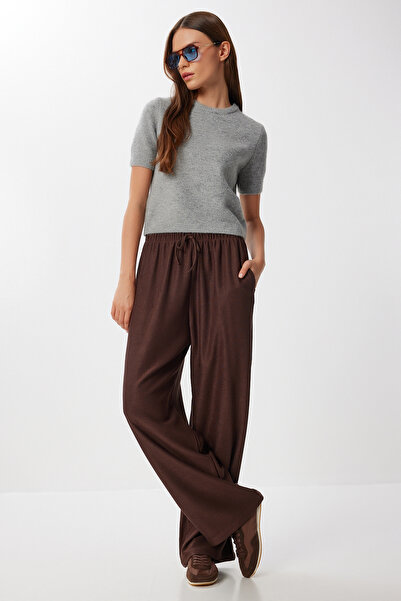 Lovelyİstanbul Geniş Paça Fitilli Örme Pantolon LMW0031 KAHVERENGİ