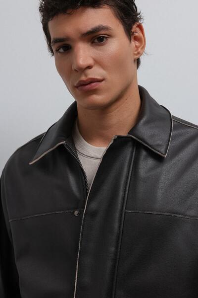 Antioch Black Relax Fit Faux Leather Men's Coat