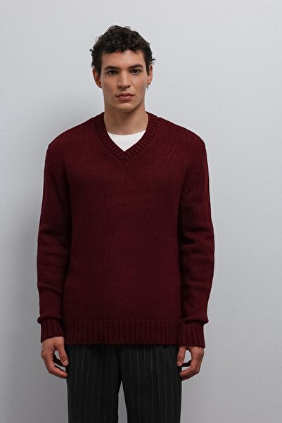 Antioch Burgundy Textured V-Neck Men's Sweater