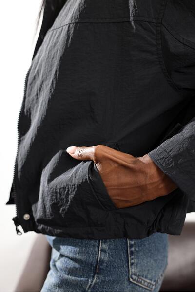 5in1Canpolat Siyah Dik Yaka Bomber Yağmurluk 1225