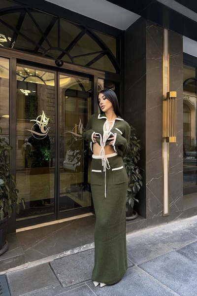 Noi Belis Polo Neck Ribbon Tie Detail Knitwear Bottom-Top Set Aw25Au0019