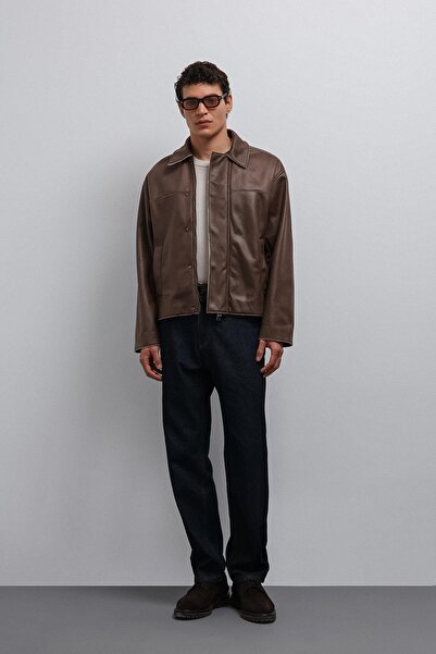 Antioch Brown Relax Fit Faux Leather Men's Coat