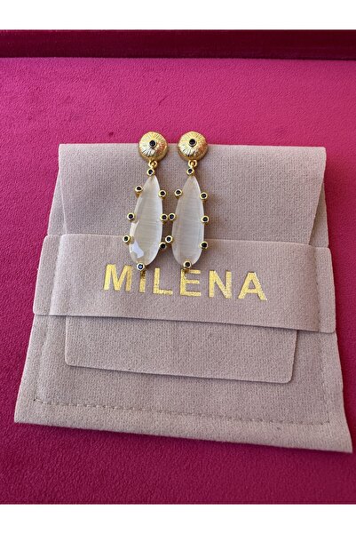 Milena Designer Store Natural Stone Design Earrings with Drop Pendant