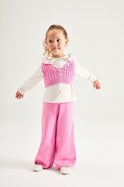 noliva bebek ve çocuk Girl's Fashion Set – Elegant Blouse & Pink Knit Pants