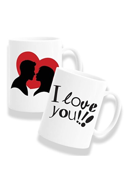 OEM Set 2 căni pentru cupluri cu mesajul „Te iubesc”, Model cuplu îndrăgostit...