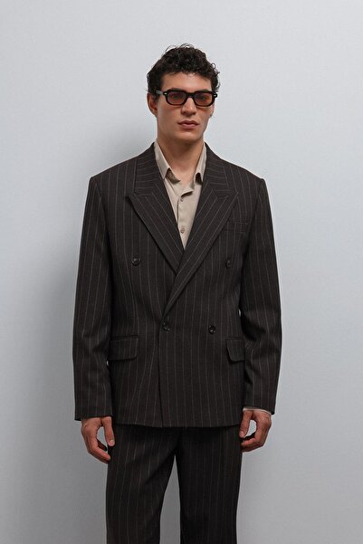 Antioch Brown Striped Double Breasted Men's Blazer Jacket