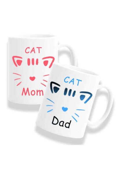 OEM Set 2 căni personalizate pentru cupluri cu mesajul „Tată pisică, mamă pis...
