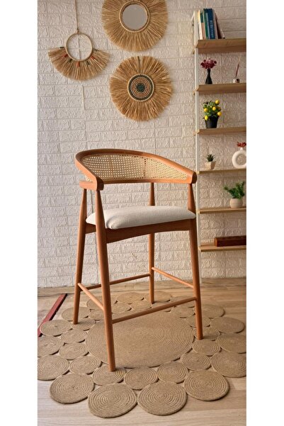 silla Concept Gazel Bar Sandalyesi Teddy Krem Kumaş Hasırlı Naturel Ahşap Ada...