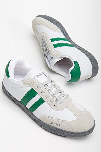 Dilimler Ayakkabı Чоловічі спортивні кросівки зелено-білі модель Samba з тонкою підошвою та шнурівкою
