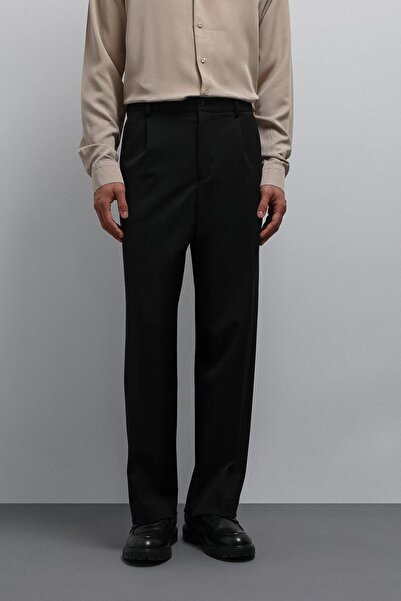 Antioch Black Relax Fit Pleated Men's Trousers