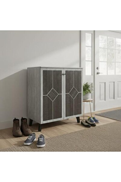 BAITY Wooden Shoe Cabinet 2 Doors 4 Layers - Gray and Brown
