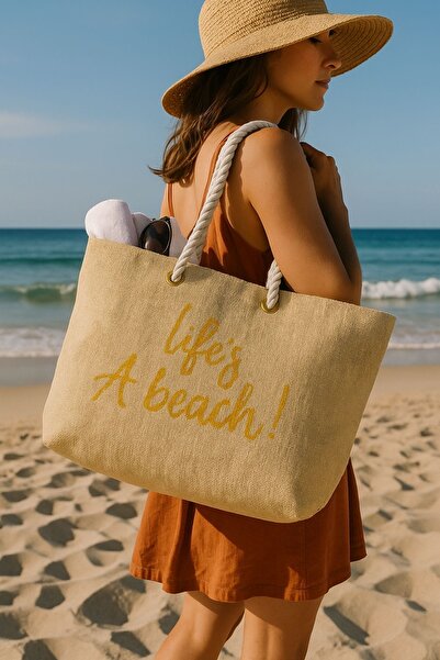 Ecrou Slogan Beach Bag Ecru