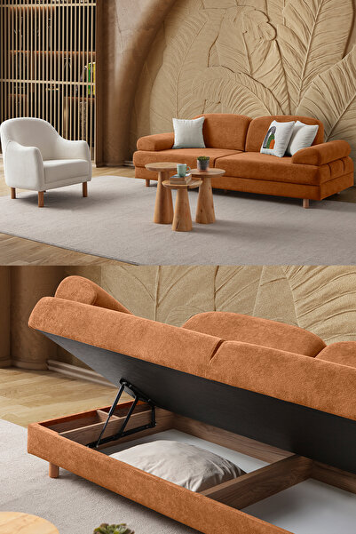 Eymense Aries Yataklı Sandıklı Koltuk Takımı 3+1 Turuncu