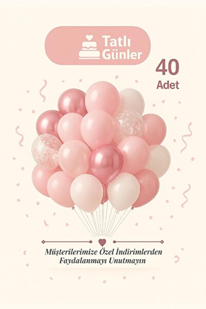 TATLI GÜNLER 40’lı Pembe & Krom Pembe ve Beyaz Konsept Parti Balon Seti – Doğum Günü, Nişan, Dekoru