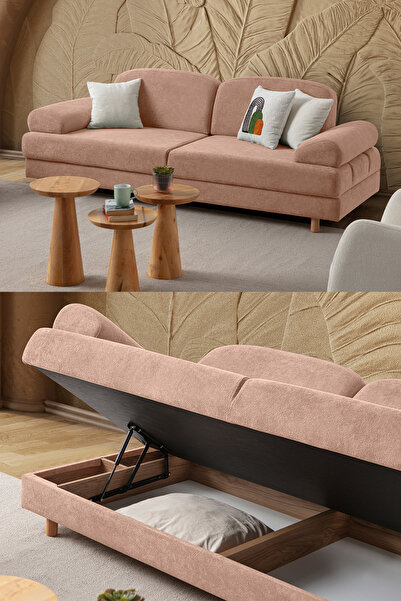 Eymense Aries Yataklı Sandıklı Üçlü Koltuk Pembe