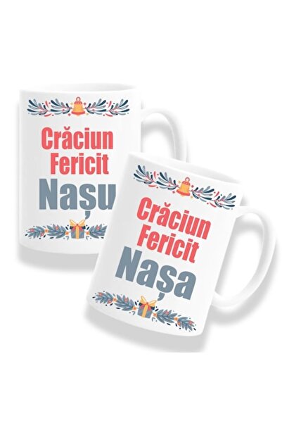 OEM Set 2 căni personalizate de Crăciun pentru nași cu mesajul: „Crăciun feri...