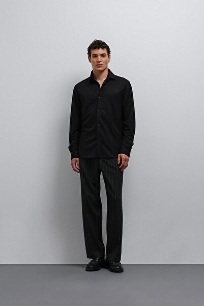 Antioch Black Buttoned Collar Relax Fit Men's Shirt