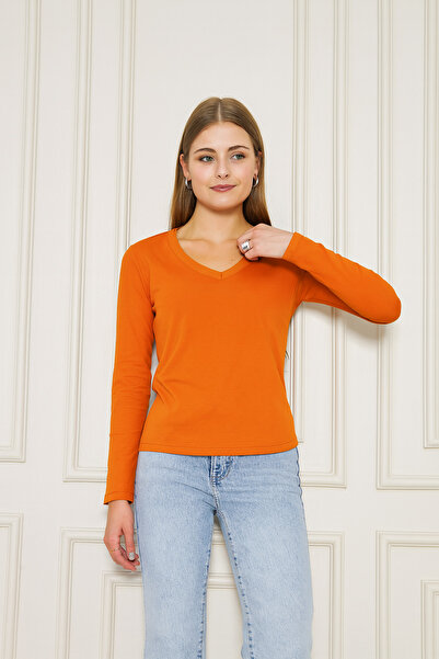 Avones Women's V-Neck Long Sleeve Basic T-Shirt