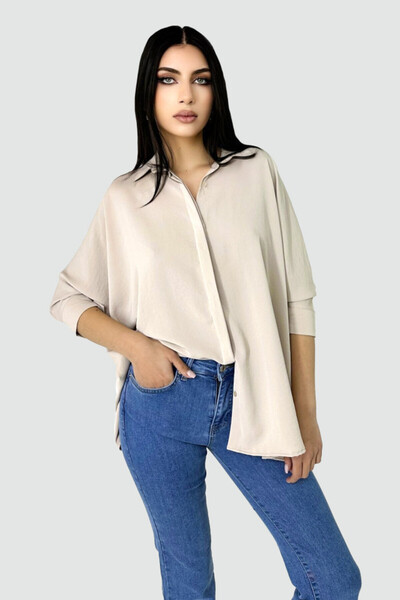 FashionForYou Cămașă lungă Yva, cu mâneci trei sferturi supradimensionat și n...
