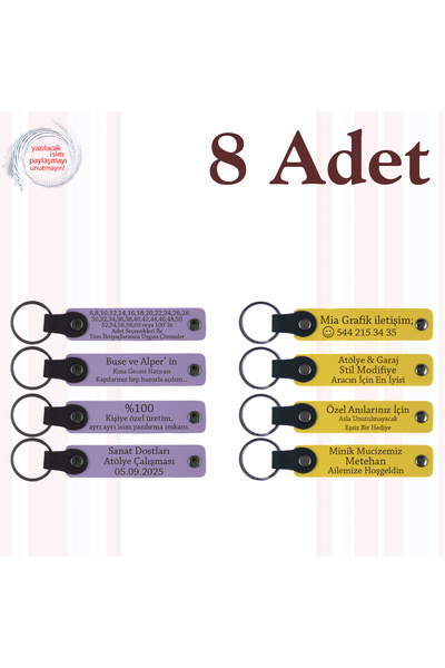 miawiki سلسلة مفاتيح جلدية مع اسم مكتوب، أرجواني وأزرق داكن، مجموعة من 8 قطع هدية لمحبي مناسباتك الخاصة