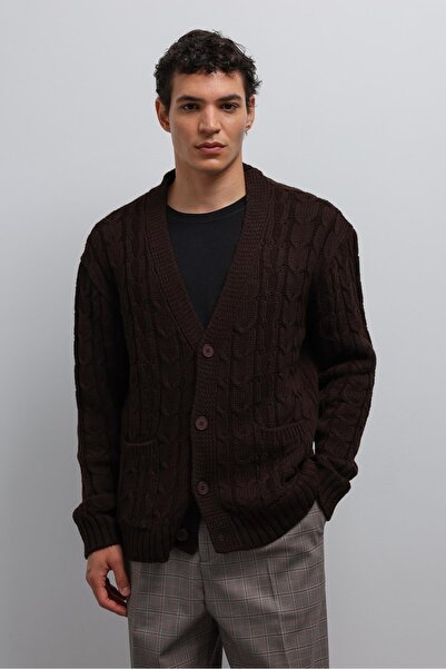 Antioch Brown Hair Braided Textured Men's Cardigan