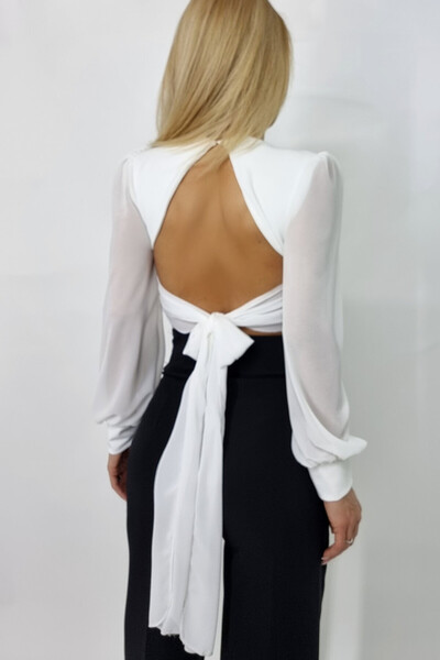 FashionForYou Top scurt Katarina, cu maneci bufante, Alb