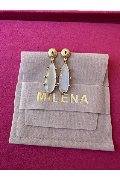 Milena Designer Store Natural Stone Design Earrings with Drop Pendant