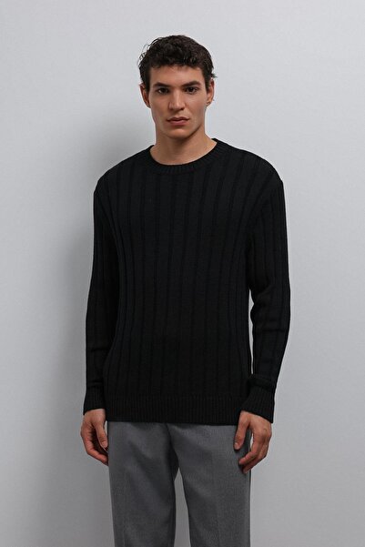 Antioch Black 100% Cotton Ribbed Men's Sweater