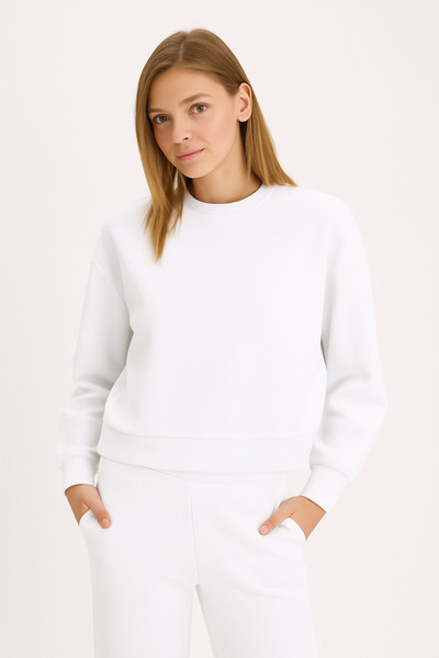 DeFacto 100% Cotton Regular Fit Crew Neck Long Sleeve Ribbed Women's Sweatshirt