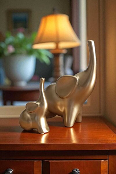 ariana sytle 2'li Seramik Dekoratif Fil Gld