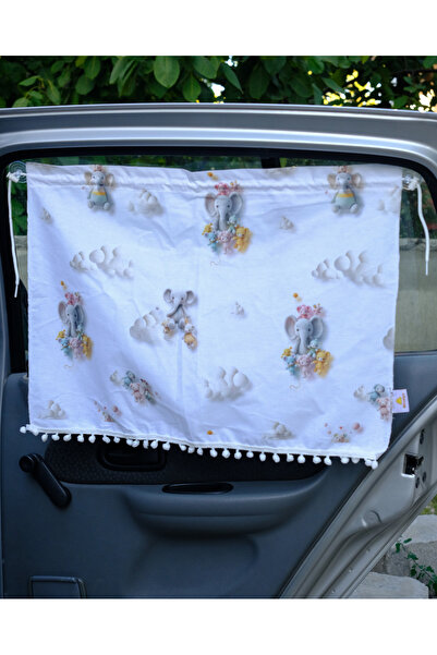 Store Araba Perdesi - Sevimli Fil Temalı Perde 60x50cm
