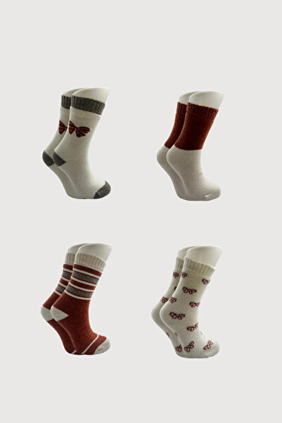 BENİSA ÇORAP Дамски зимни дебели чорапи до глезена от агнешка вълна, чифт от 4