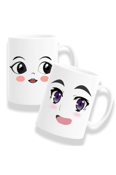 OEM Set 2 căni personalizate pentru cupluri, design facial, Betaprint, 330ml,...