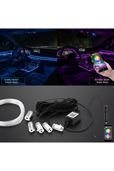 Space Araç İçi 64 Renkli 5 Ledli Dekoratif Ortam Aydınlatması - Telefon Uygulaması Kontrollü