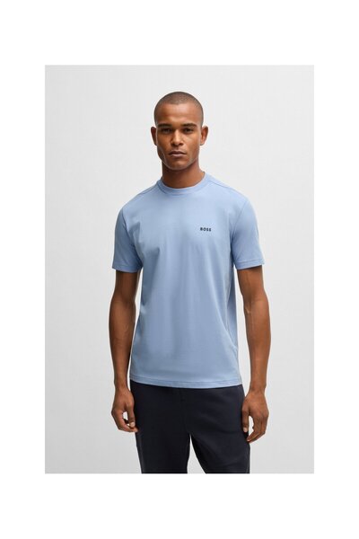 BOSS Kontrast logolu esnek pamuklu normal kesim tişört
