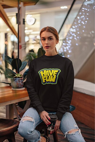 ArtYus Sari Have Fun Colorful Printed Crew Neck Sweatshirt