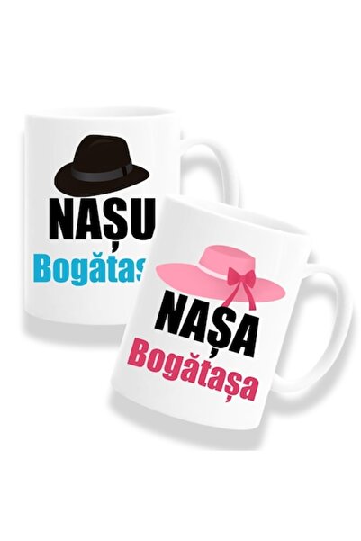 OEM Set 2 căni personalizate pentru nași cu mesajul „Naș bogat, nașă bogată”,...