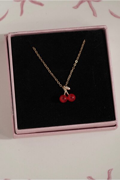 AŞIK ACCESSORIES Çelik Kırmızı Kiraz Kolye