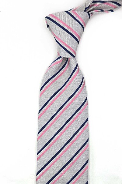 Kravatkolik Ιταλική μεταξωτή γραβάτα με μοτίβο γκρι γραμμής στυλ Hasketon IK2009