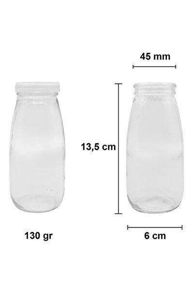 Rotanev 4 Adet Beyaz Plastik Kapaklı 250 ML Şeffaf Sürahi Süt, Ayran, Su, Limonata, Meşrubat Şişesi Cam Şişe