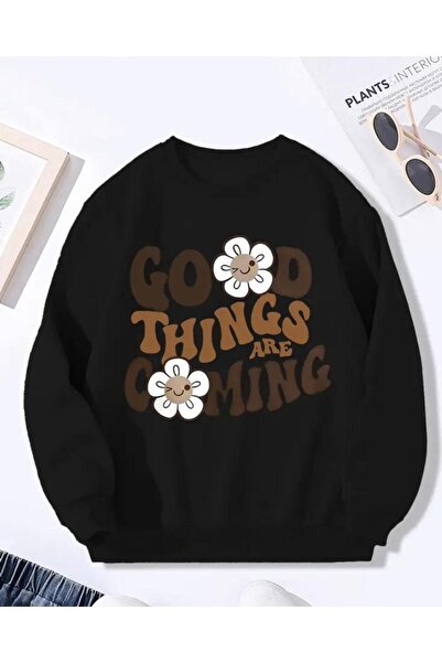 herkesemoda Hanorac Good Think Detaylı cu gât bisercii, cu interior din fleece