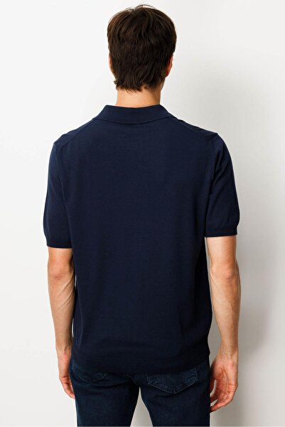 Desen Triko Men's Polo Neck 100% Cotton Short Sleeve Slim Knitwear Navy Blue