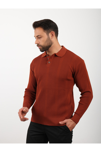 VALERO Men's Standard Fit Regular Cut Buttoned Polo Neck Tile Knit Sweater