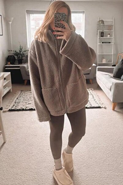 Seeh معطف نسائي من القطيفة بلون القهوة الحليبية مع جيوب SH320