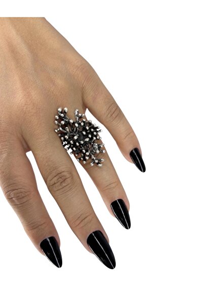 Smyrna خاتم مطلي بالفضة، قابل للتعديل، للجنسين (خاتم زهرة أنيق، خاتم فضي عتيق)