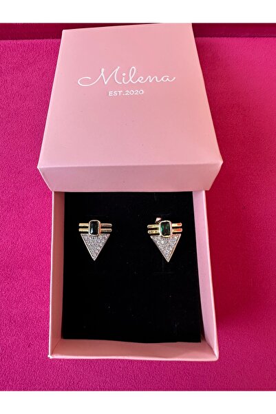 Milena Designer Store Milena Istanbul Emerald Stone Triangle Design Earrings